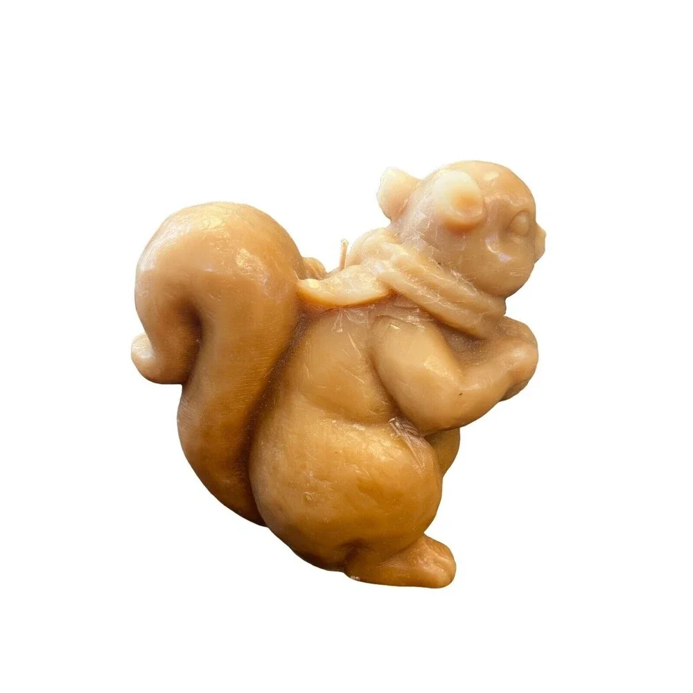 Squirrel Chipmunk Carved‎ Brown Wax Candle